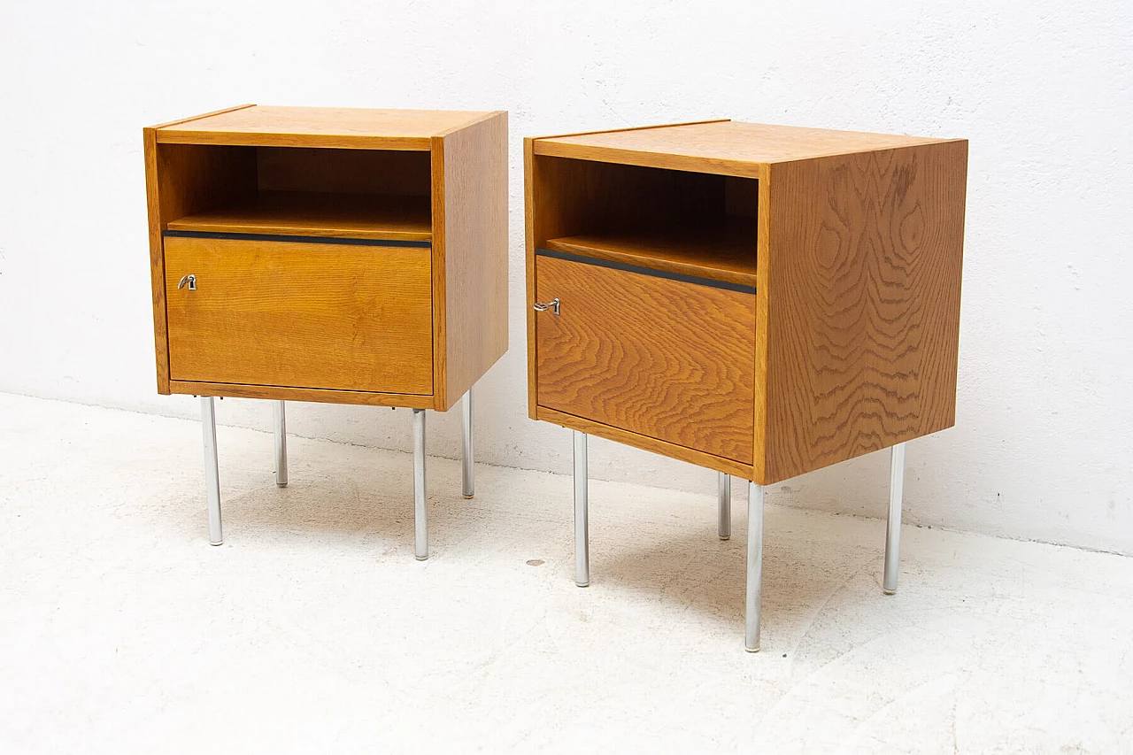 Pair of beech and chromed metal bedside tables, 1960s 5