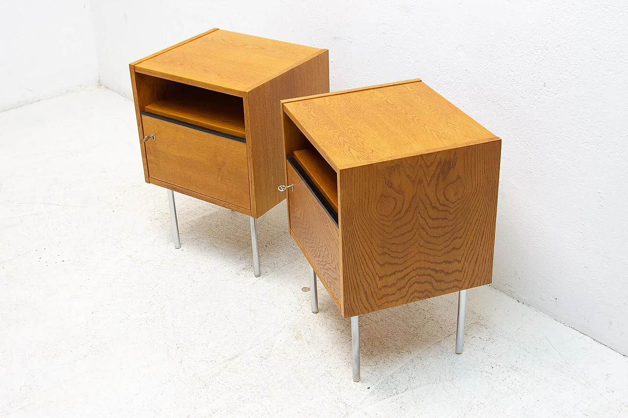 Pair of beech and chromed metal bedside tables, 1960s 6
