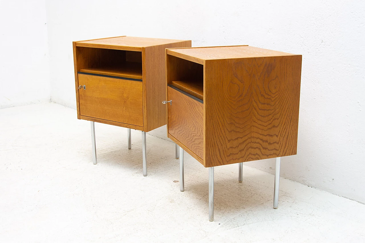 Pair of beech and chromed metal bedside tables, 1960s 7