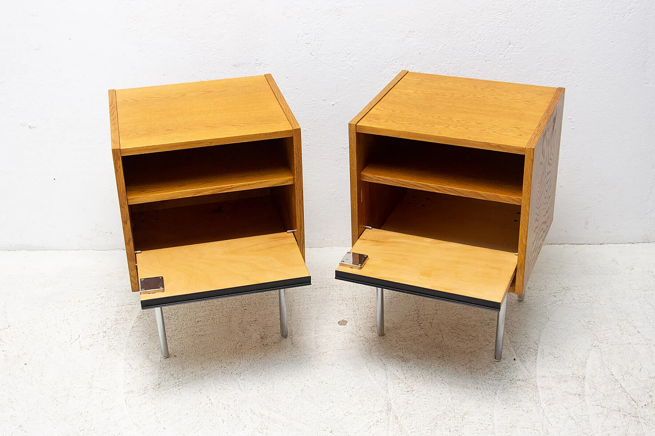Pair of beech and chromed metal bedside tables, 1960s 8