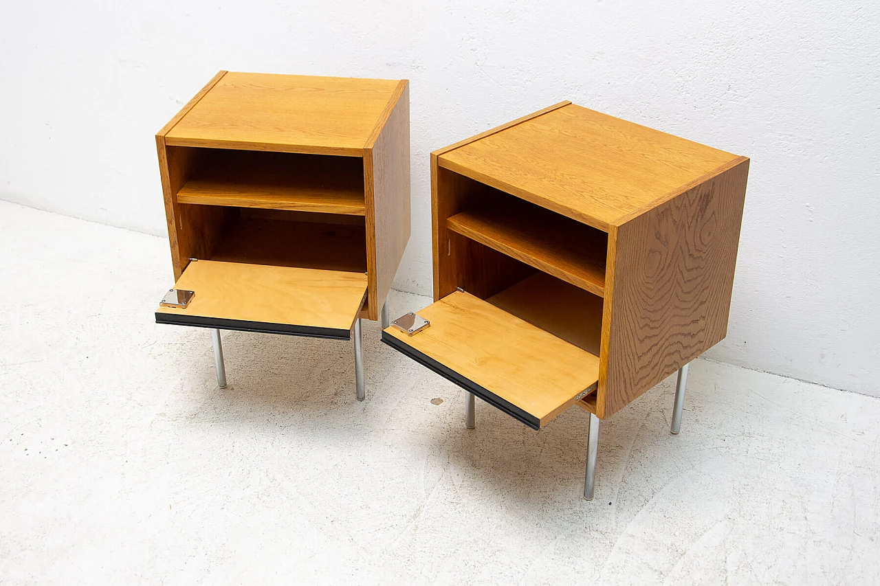 Pair of beech and chromed metal bedside tables, 1960s 9