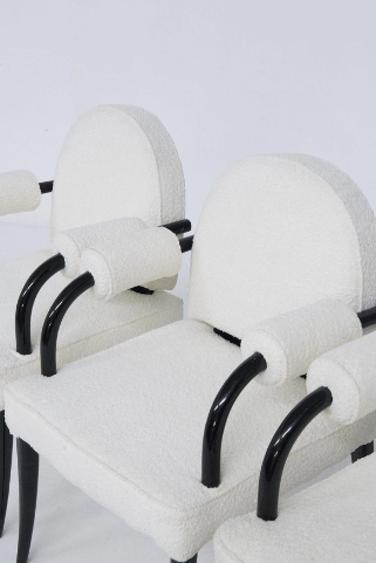 6 Armchairs in lacquered wood and white bouclé by René Drouet, 1930s 6