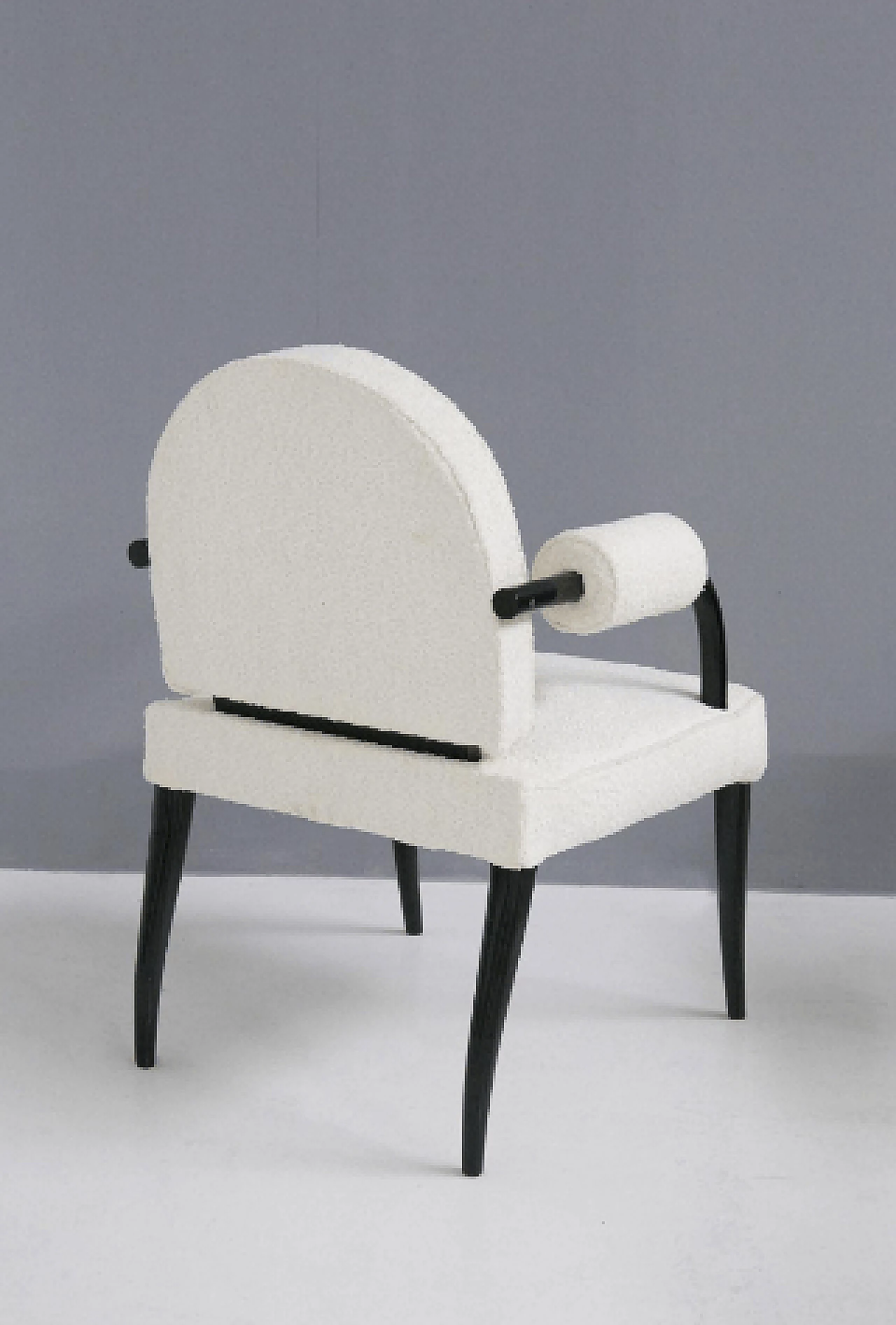 6 Armchairs in lacquered wood and white bouclé by René Drouet, 1930s 7