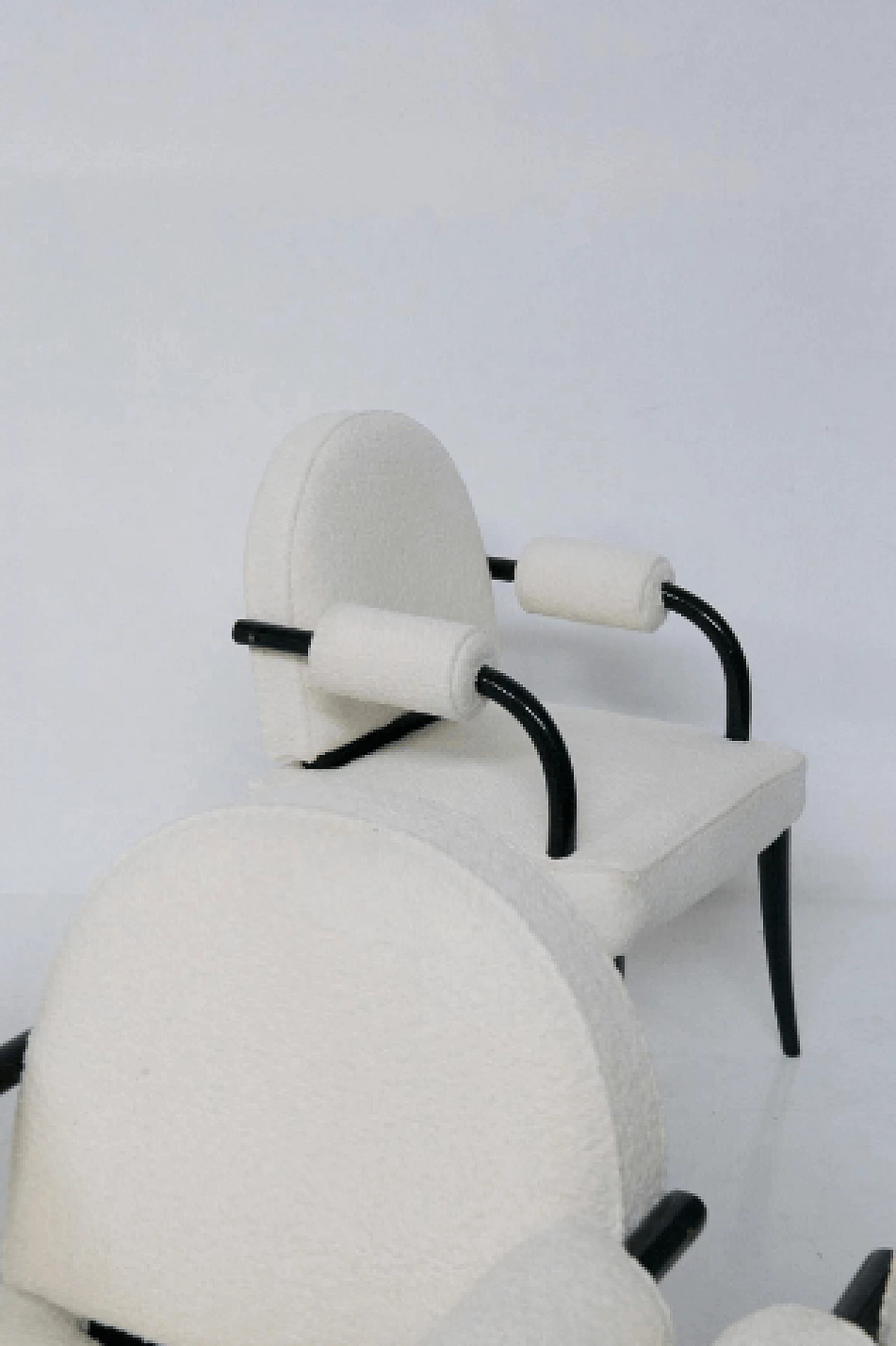 6 Armchairs in lacquered wood and white bouclé by René Drouet, 1930s 12
