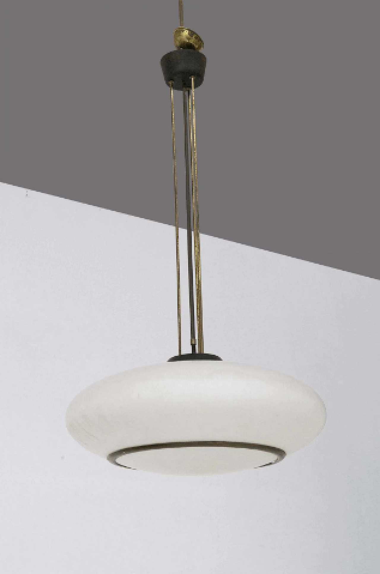 Brass, aluminum and glass chandelier by Stilnovo, 1950s 3