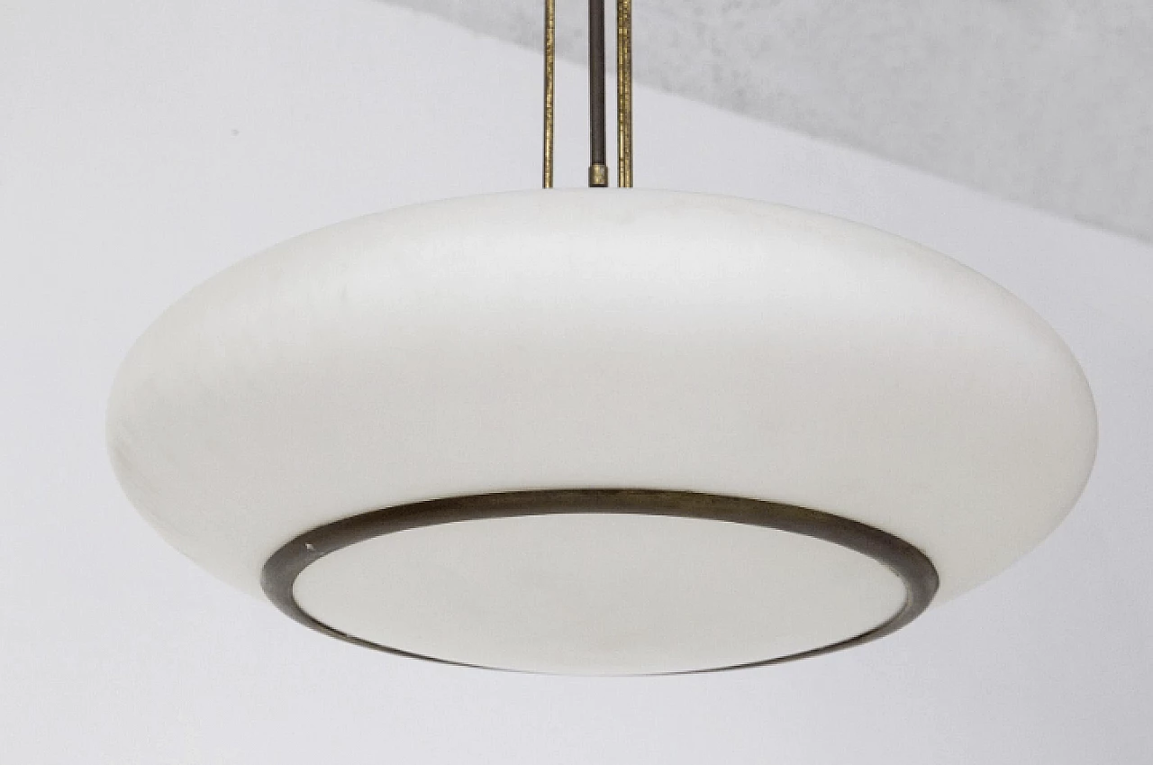 Brass, aluminum and glass chandelier by Stilnovo, 1950s 4