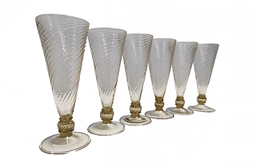6 Murano glass beakers in the style of Vittorio Zecchin, 1930s