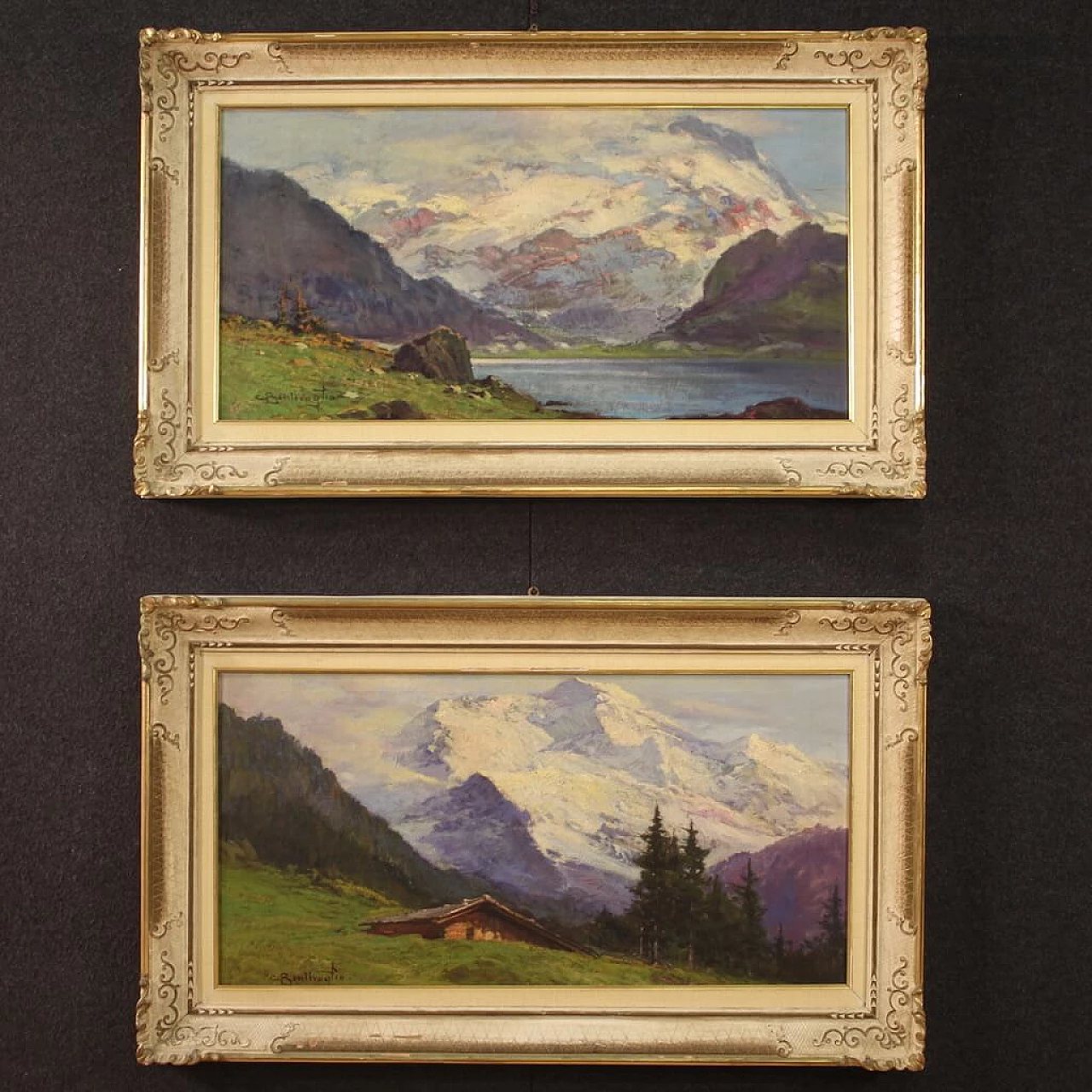 Cesare Bentivoglio, paesaggio con lago e montagne, dipinto a olio su tela 5