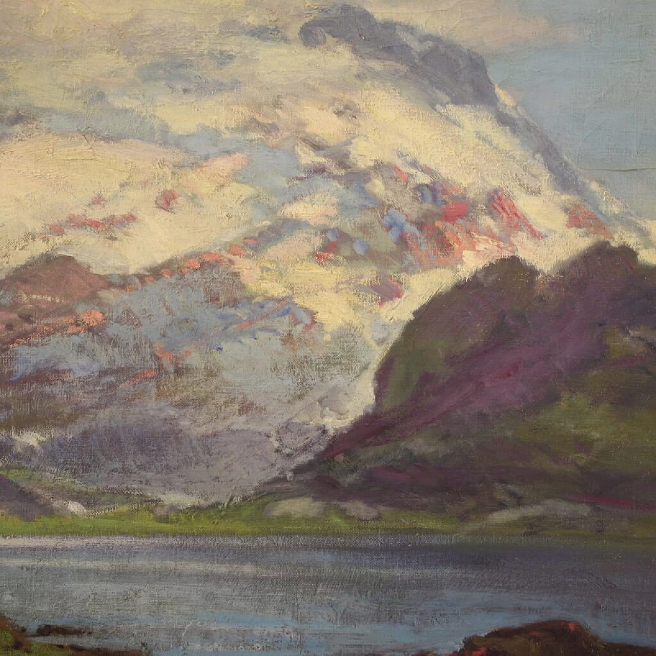 Cesare Bentivoglio, paesaggio con lago e montagne, dipinto a olio su tela 6