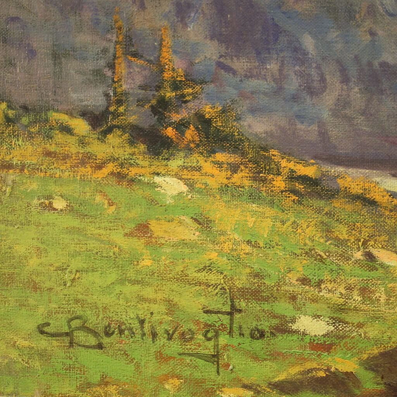 Cesare Bentivoglio, paesaggio con lago e montagne, dipinto a olio su tela 8