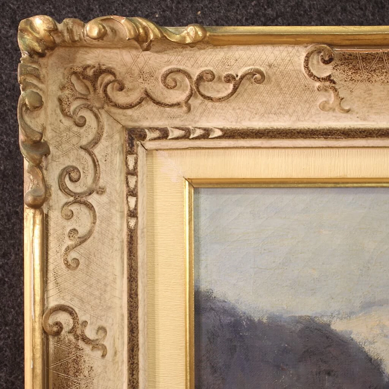 Cesare Bentivoglio, paesaggio con lago e montagne, dipinto a olio su tela 10