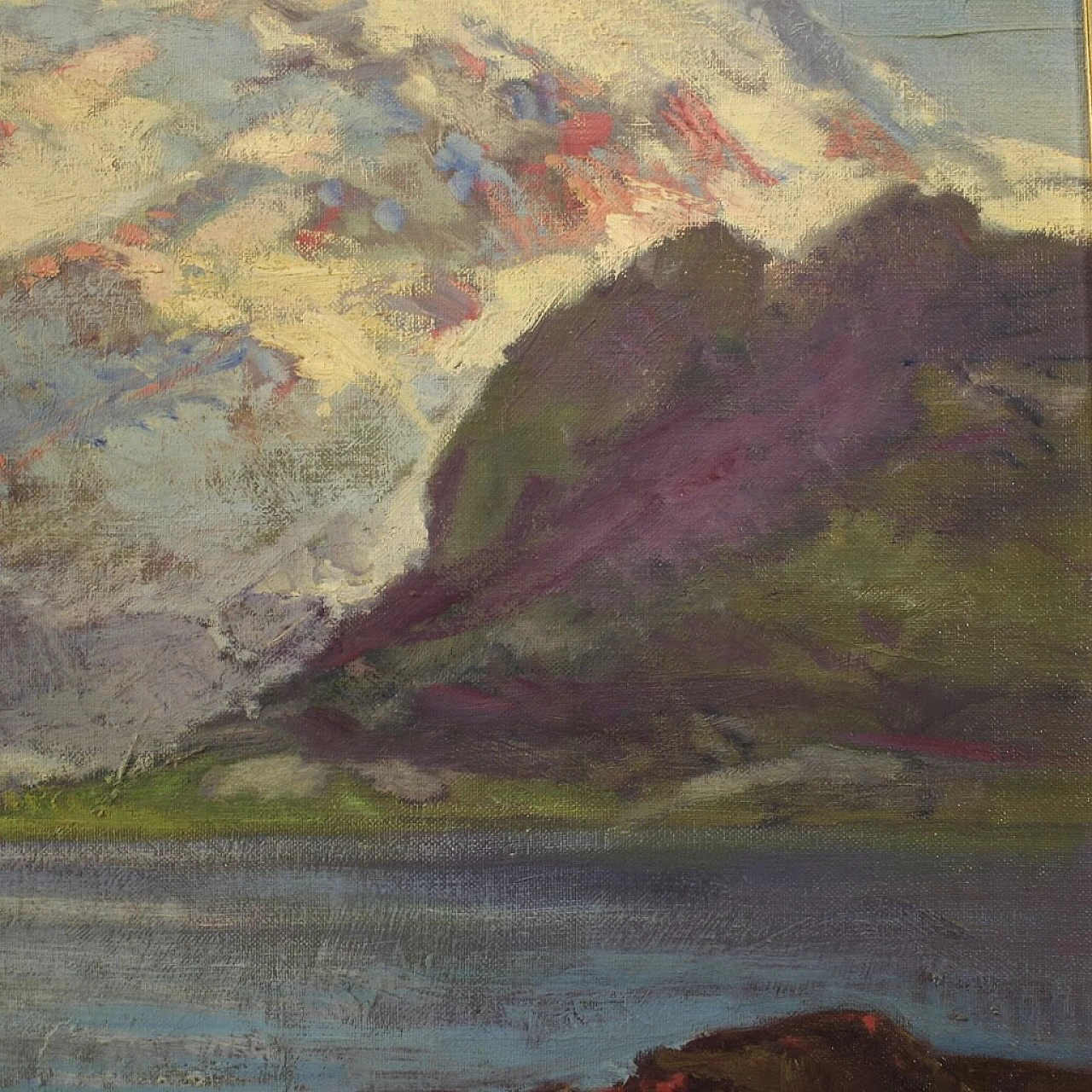 Cesare Bentivoglio, paesaggio con lago e montagne, dipinto a olio su tela 12