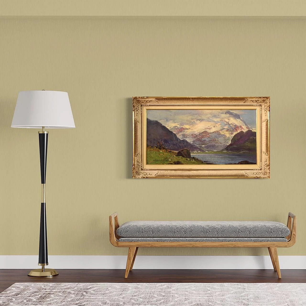 Cesare Bentivoglio, paesaggio con lago e montagne, dipinto a olio su tela 14