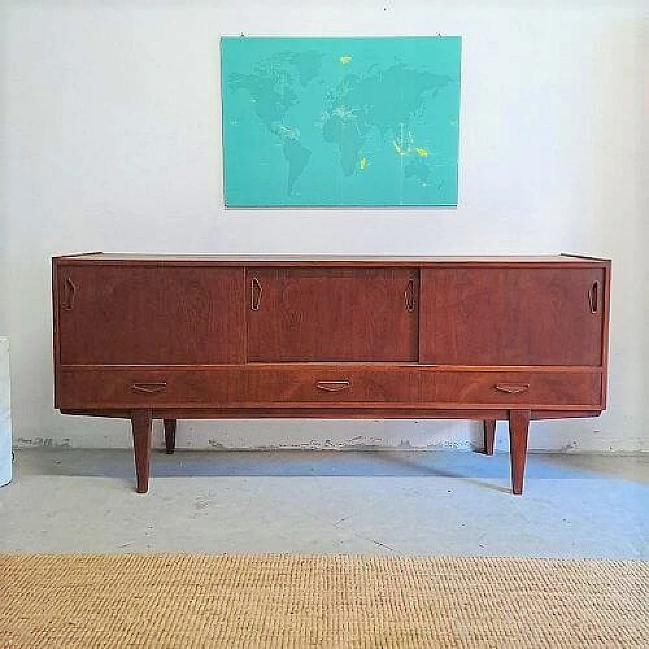 Danish teak sideboard with drawers and sliding doors, 1950s 2