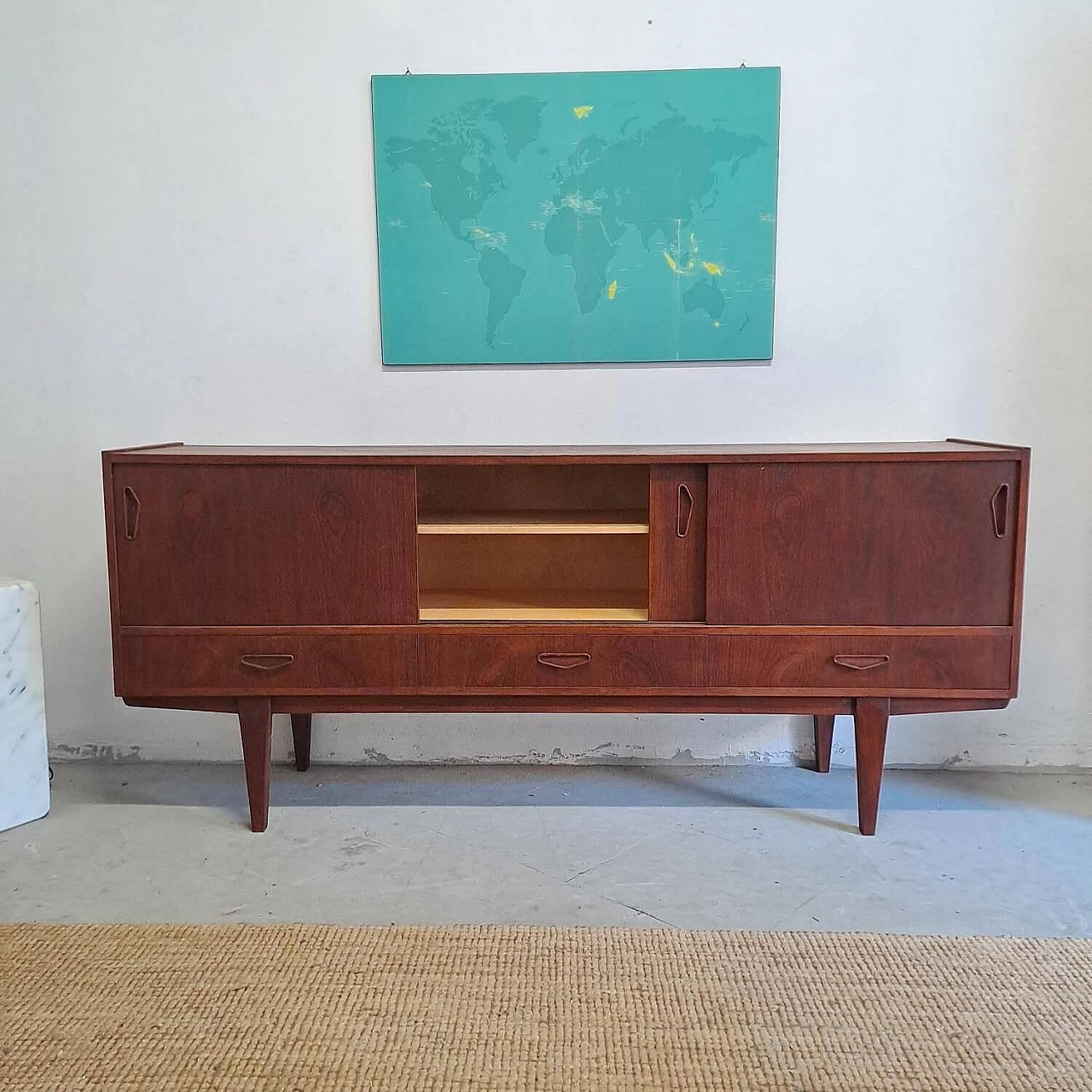 Danish teak sideboard with drawers and sliding doors, 1950s 3