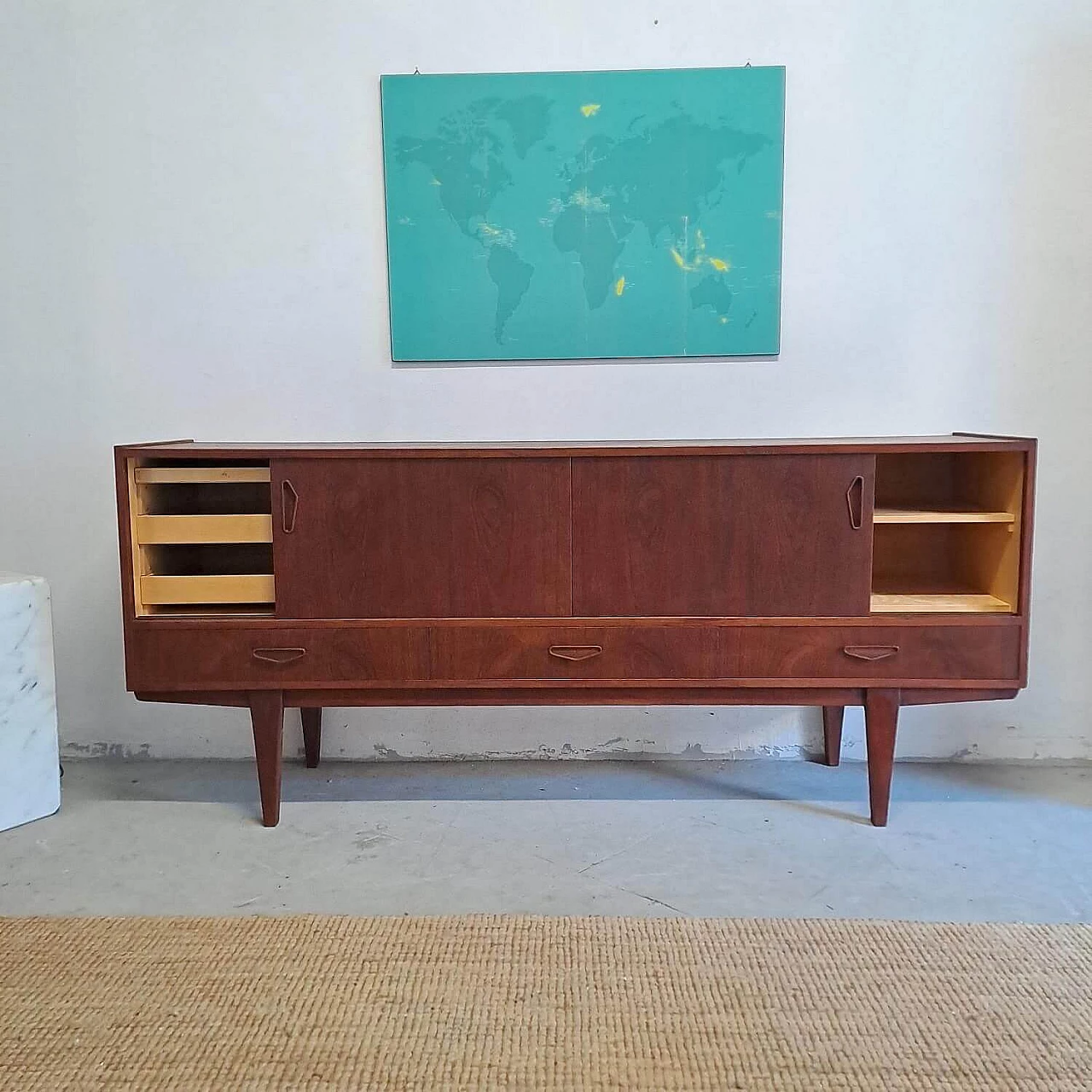 Danish teak sideboard with drawers and sliding doors, 1950s 5