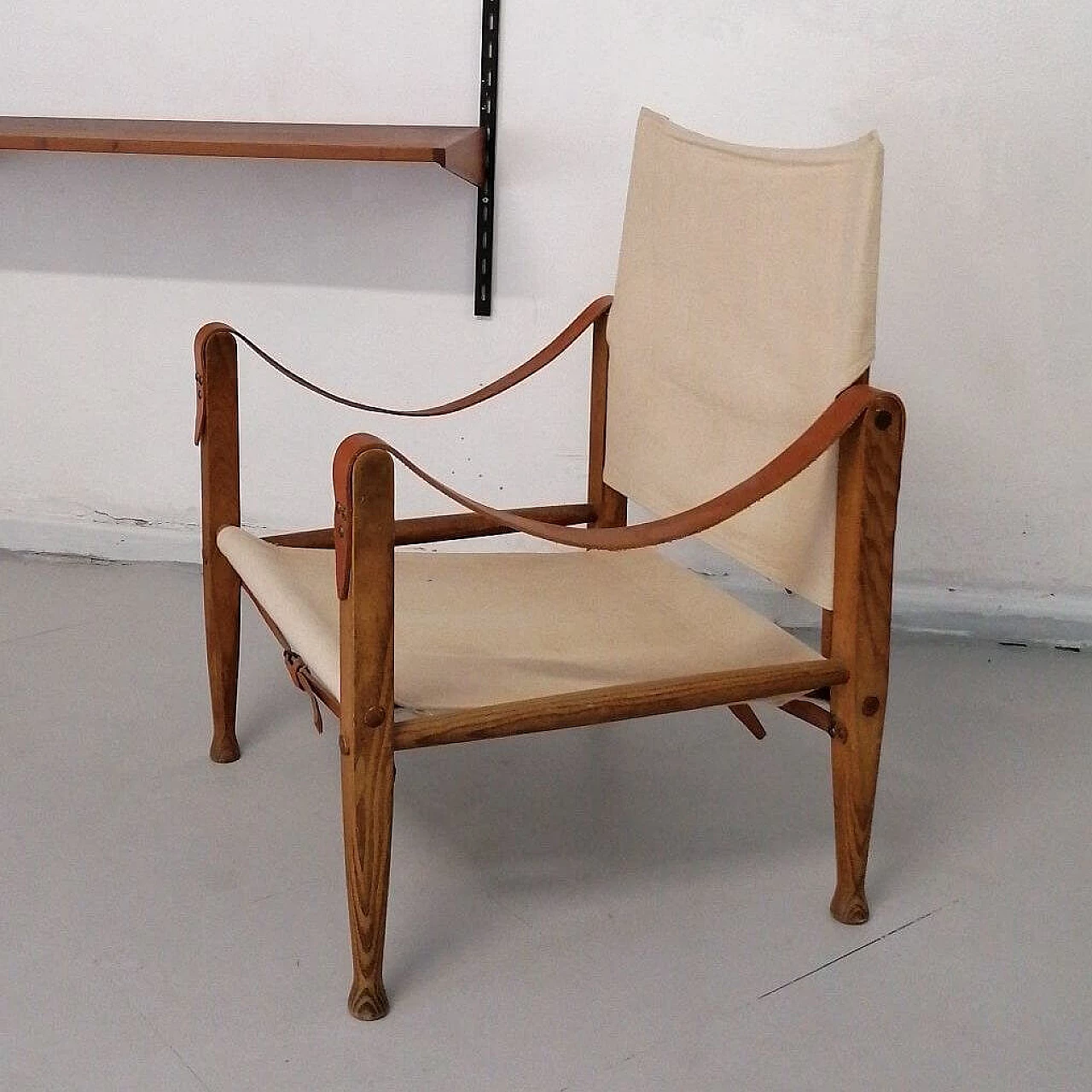 Poltrona Safari Chair in frassino, pelle e tessuto di Kaare Klint, anni '30 1