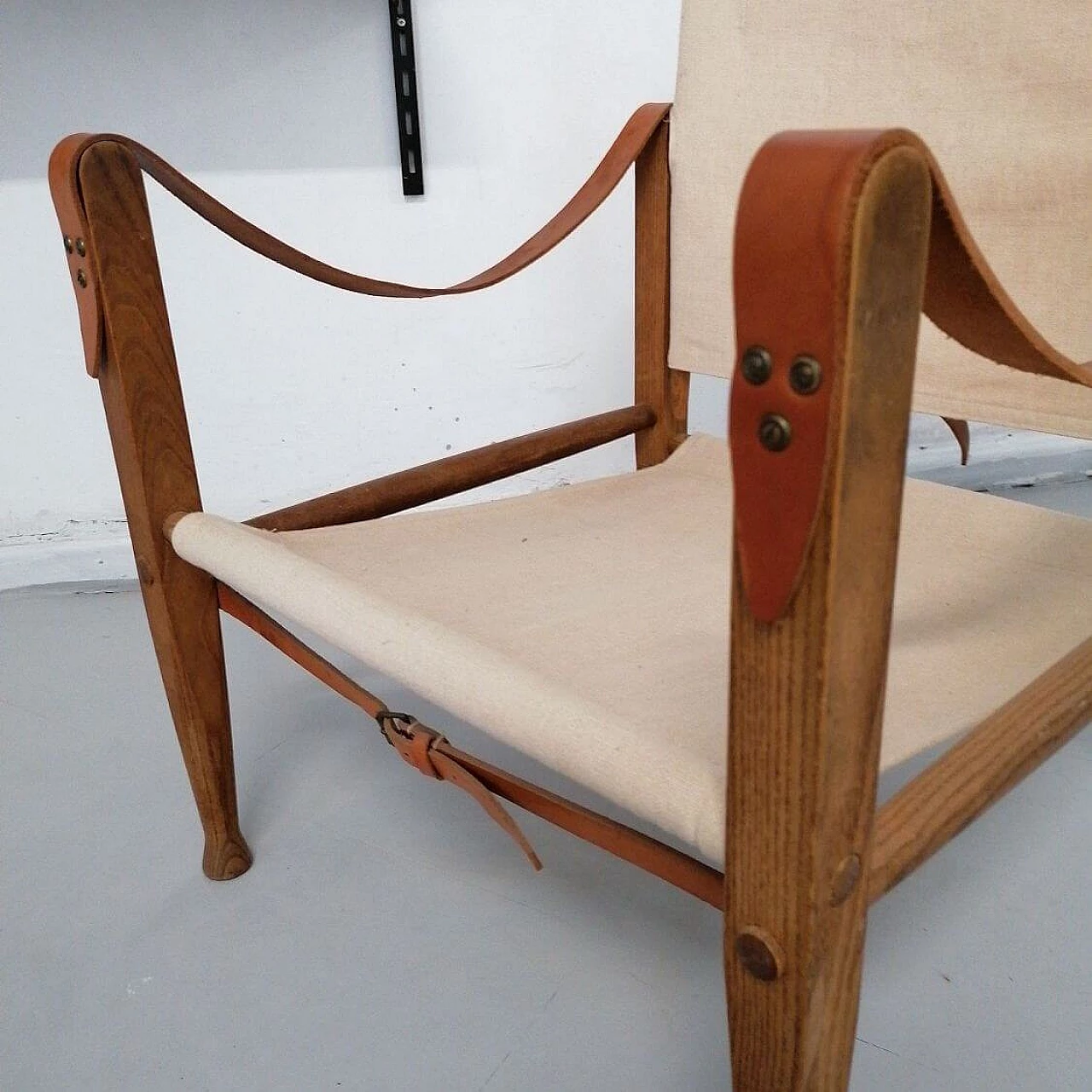 Ash, leather and fabric Safari Chair armchair by Kaare Klint, 1930s 3