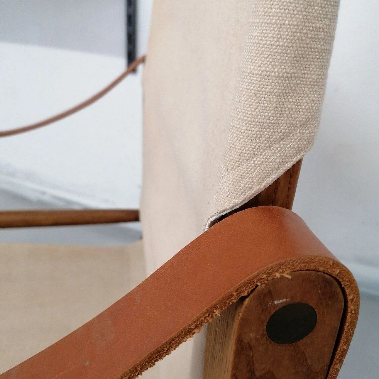 Poltrona Safari Chair in frassino, pelle e tessuto di Kaare Klint, anni '30 4