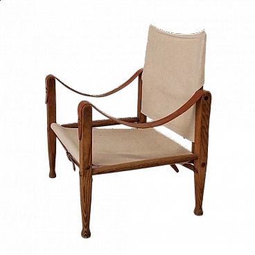 Ash, leather and fabric Safari Chair armchair by Kaare Klint, 1930s