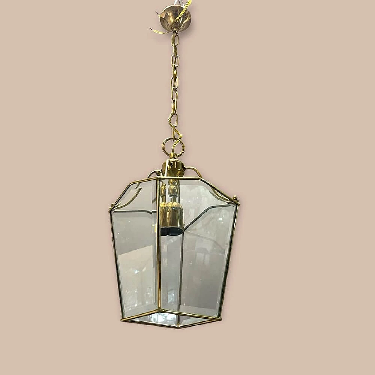 Lampadario a lanterna in ottone e vetro, anni '60 5