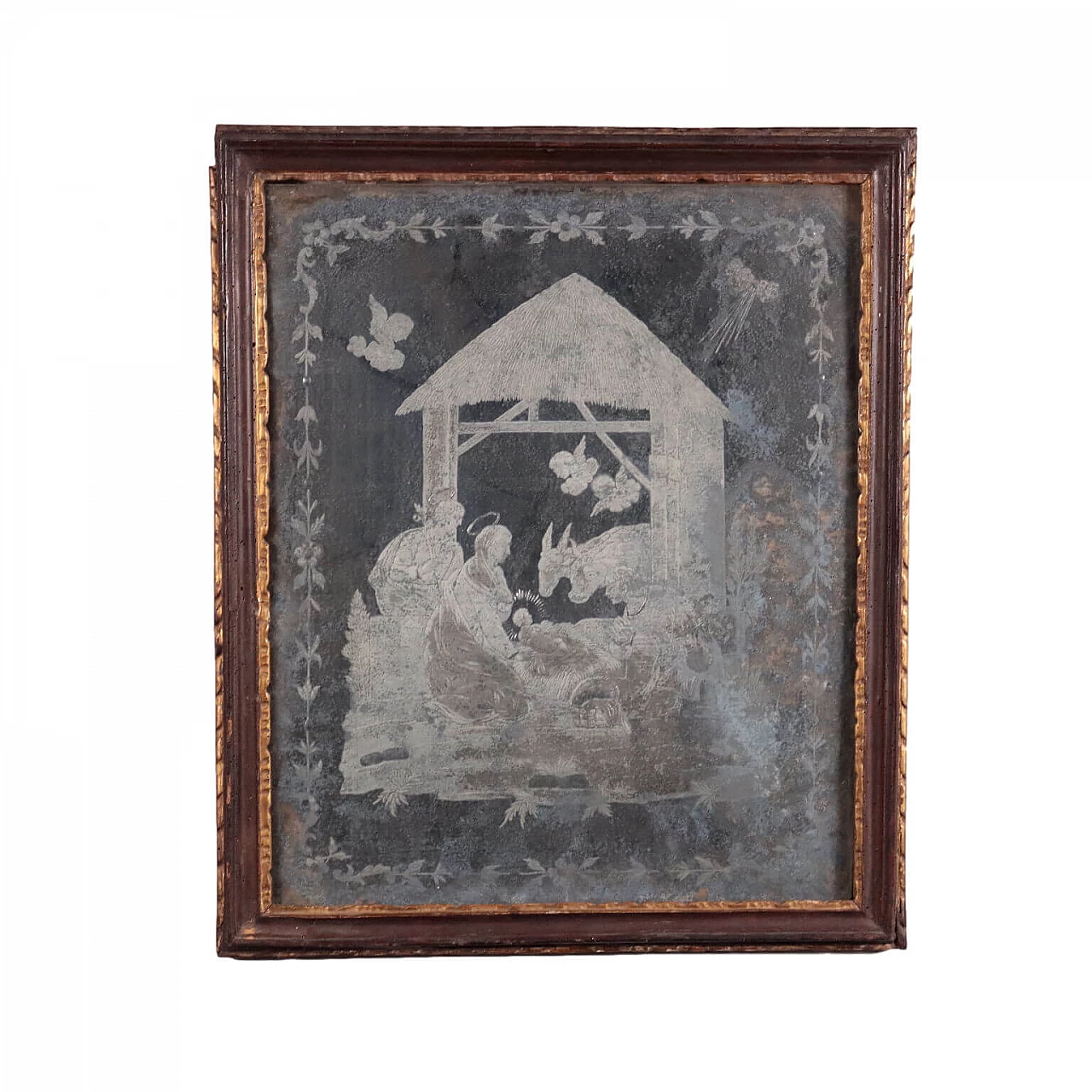 Specchio al mercurio inciso con tema natività, del '700 1