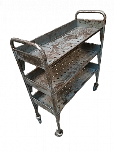 Industrial iron cart with three shelves, 1950s