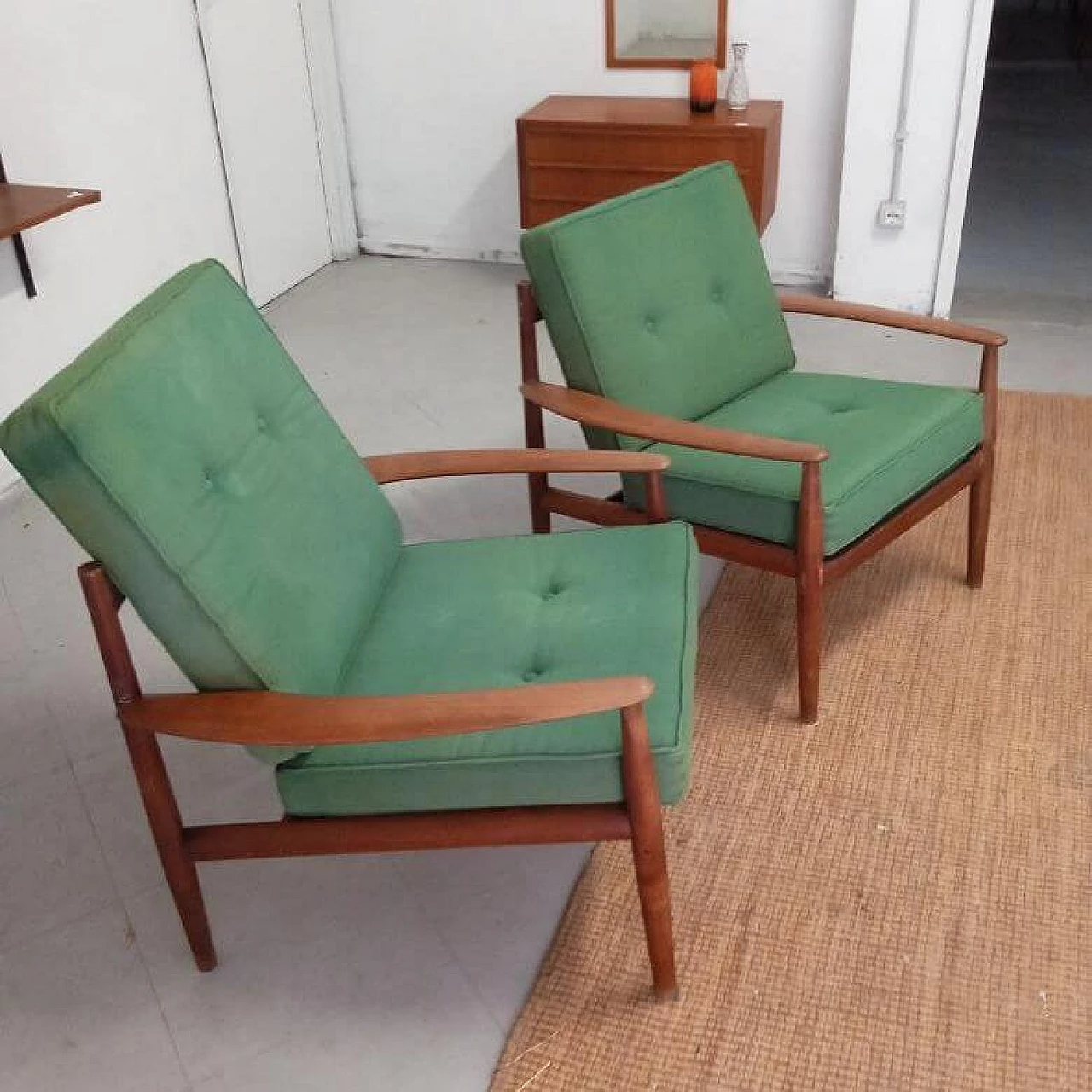 Teak and fabric 56 armchair by Grete Jalk, 1950s 1