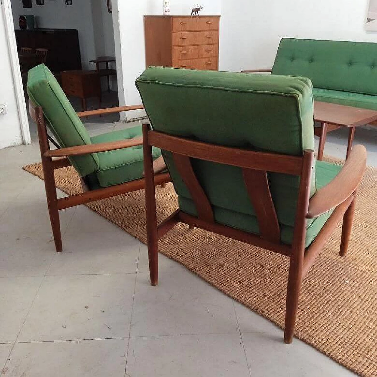 Teak and fabric 56 armchair by Grete Jalk, 1950s 2