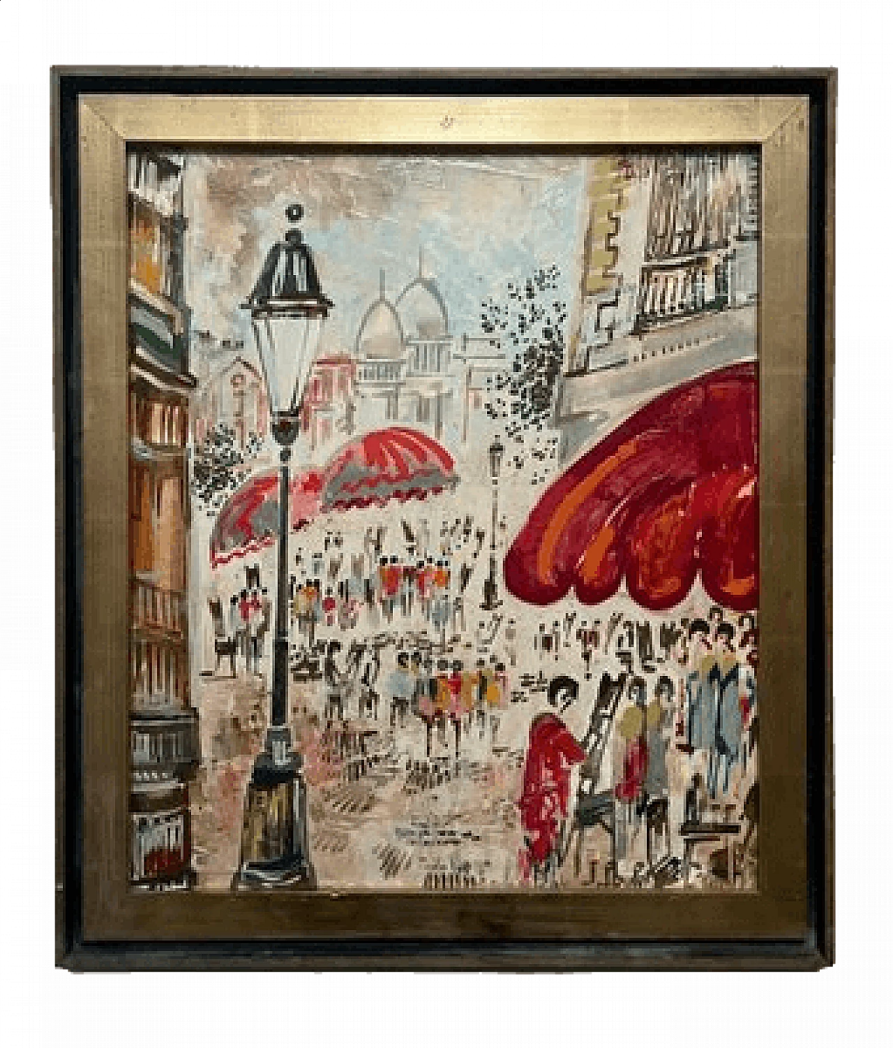 Dipinto impressionista raffigurante Place du Tertre a Montmartre, olio su tavola, anni '60 10