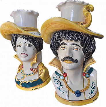 Pair of hand-decorated ceramic vases, 1980s