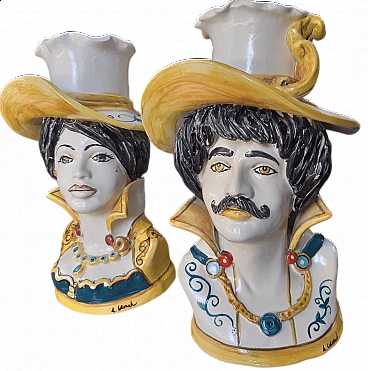 Pair of hand-decorated ceramic vases, 1980s
