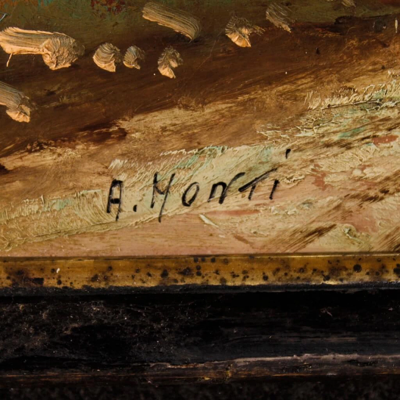 A. Monti, landscape with figure and architecture, oil painting on masonite 7