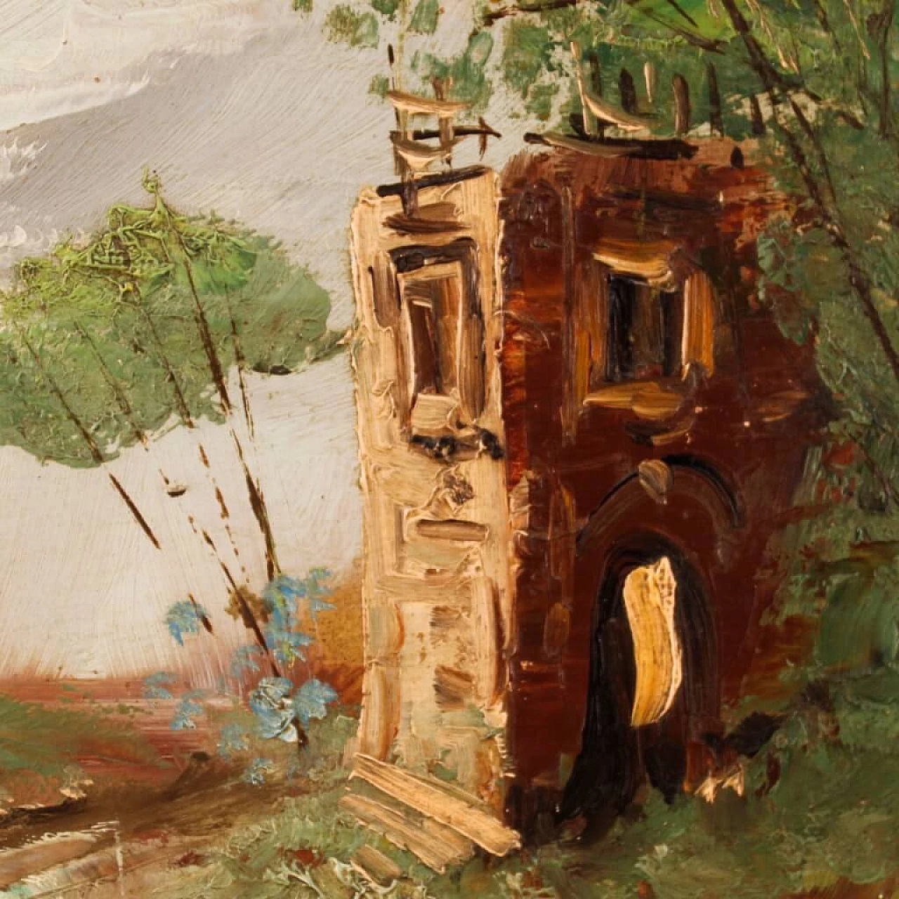 A. Monti, landscape with figure and architecture, oil painting on masonite 10