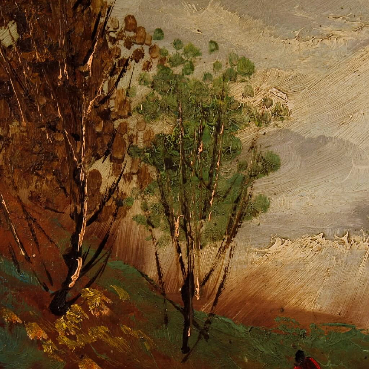 A. Monti, landscape with figure and architecture, oil painting on masonite 14