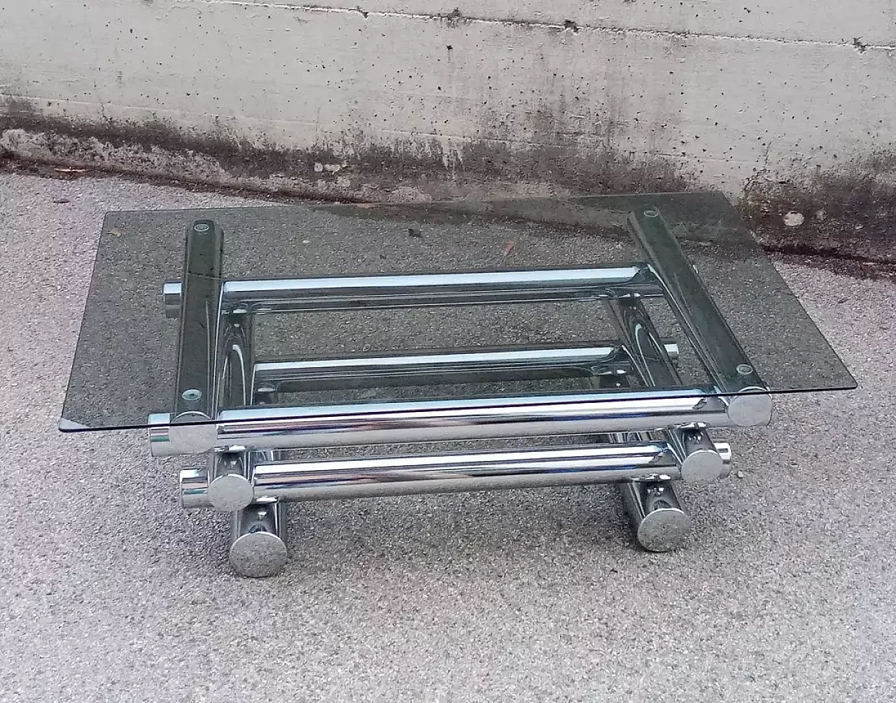 Metal and glass coffee table attributed to Willy Rizzo, 1970s 1