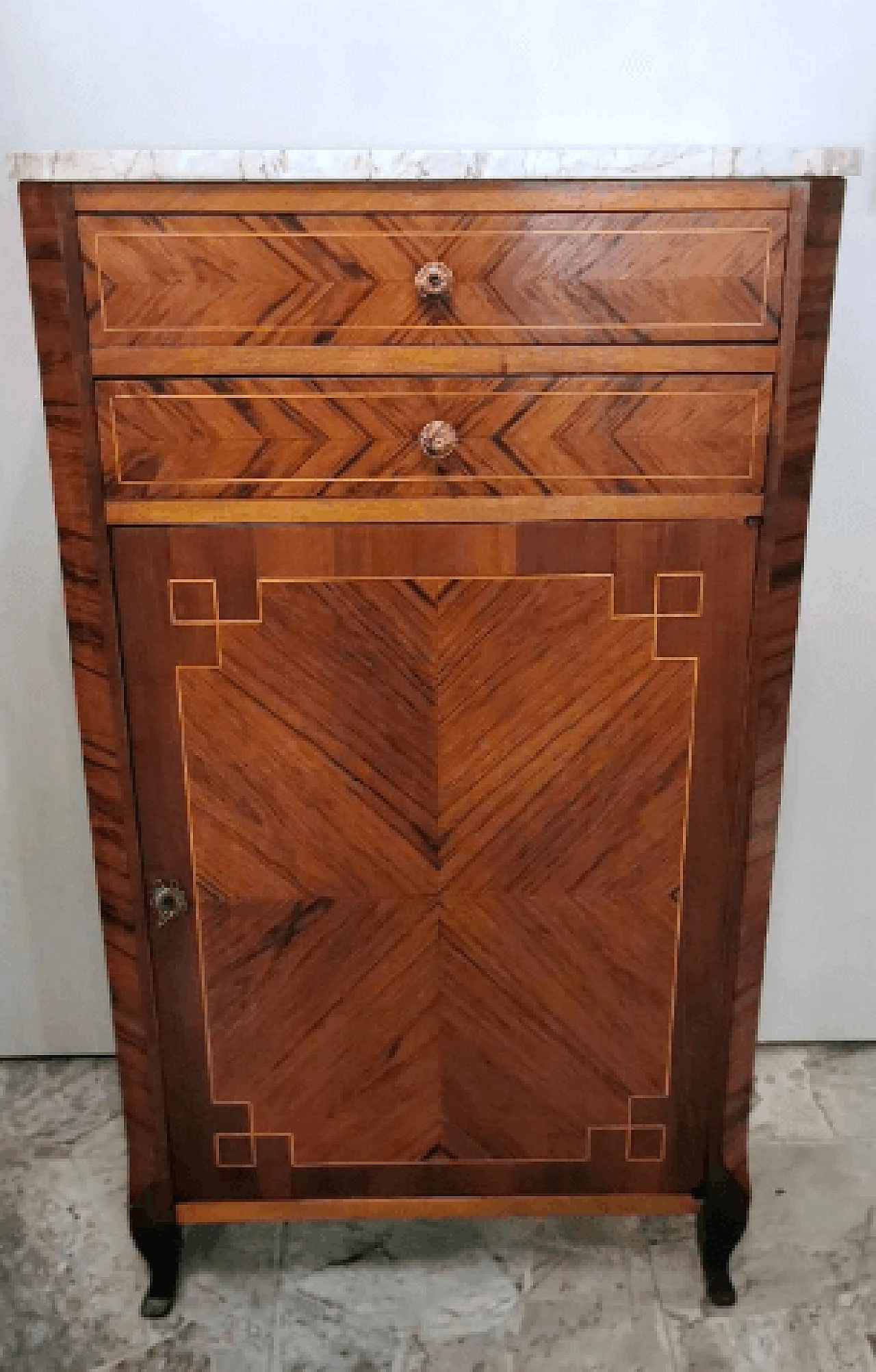 Credenza stile Luigi XV in noce con piano in marmo, fine '800 2