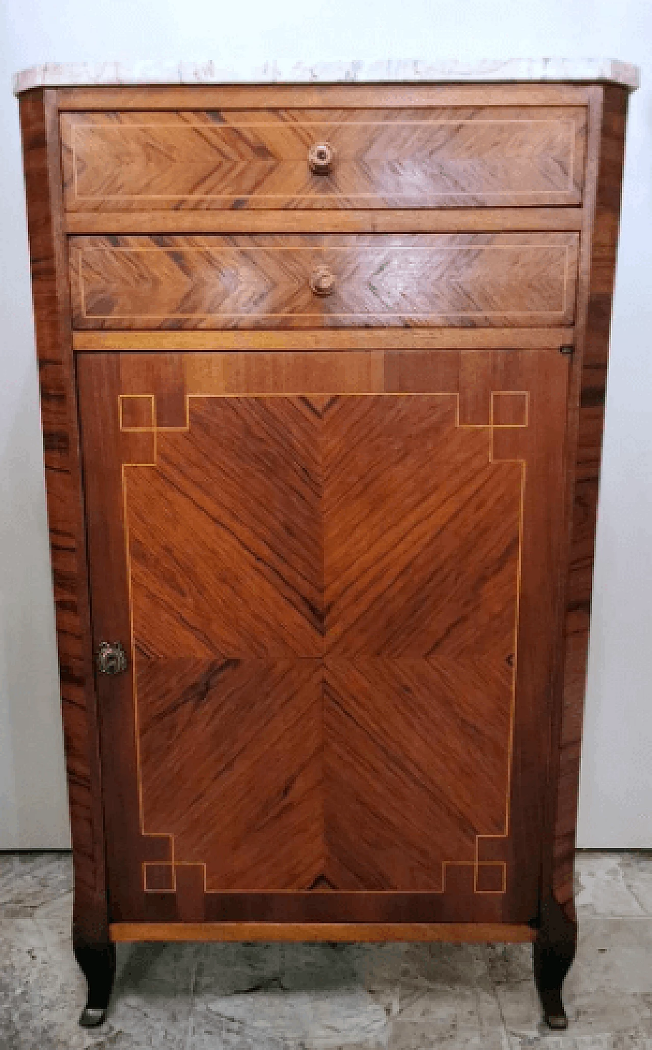 Credenza stile Luigi XV in noce con piano in marmo, fine '800 3