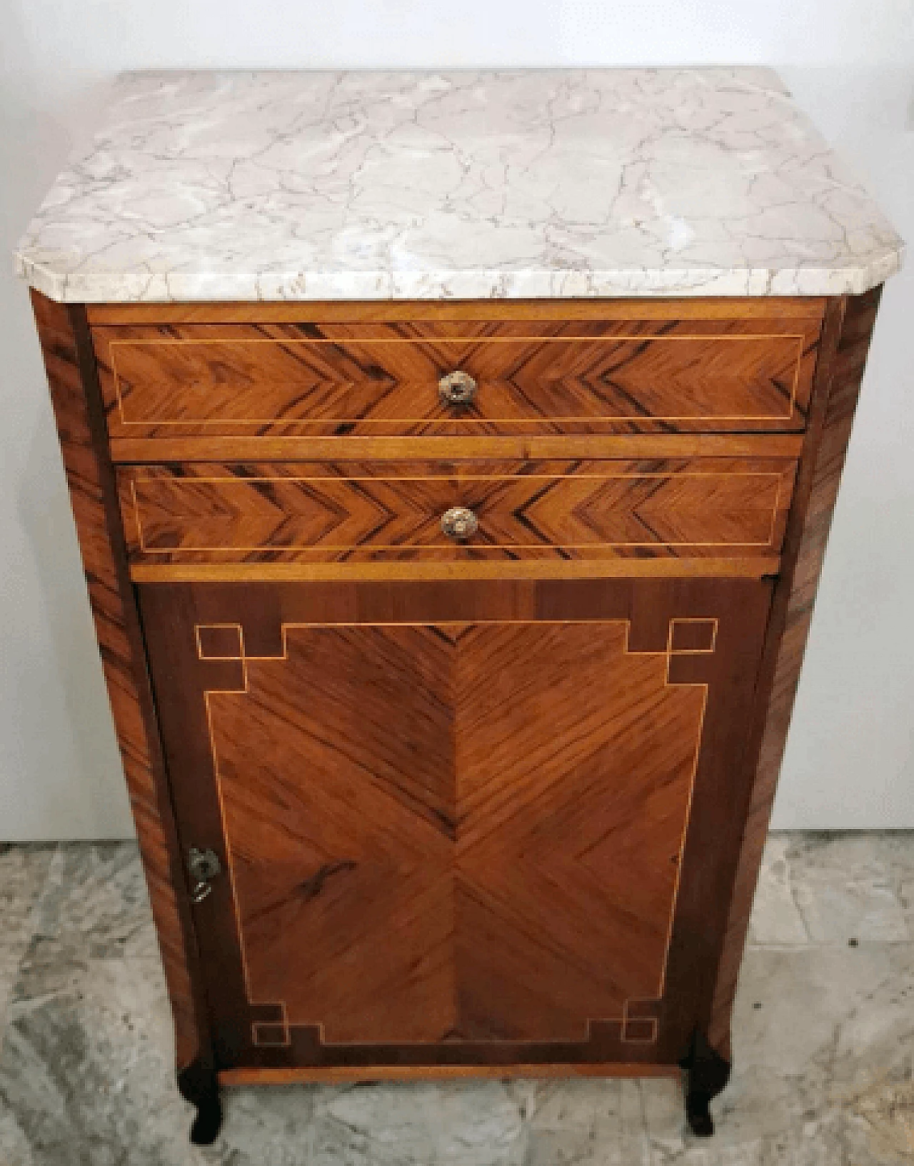 Credenza stile Luigi XV in noce con piano in marmo, fine '800 4