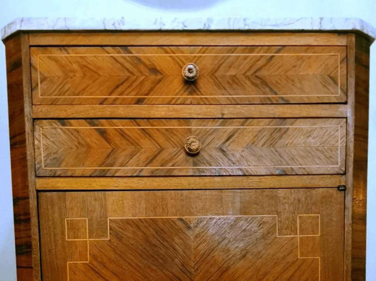 Credenza stile Luigi XV in noce con piano in marmo, fine '800 9