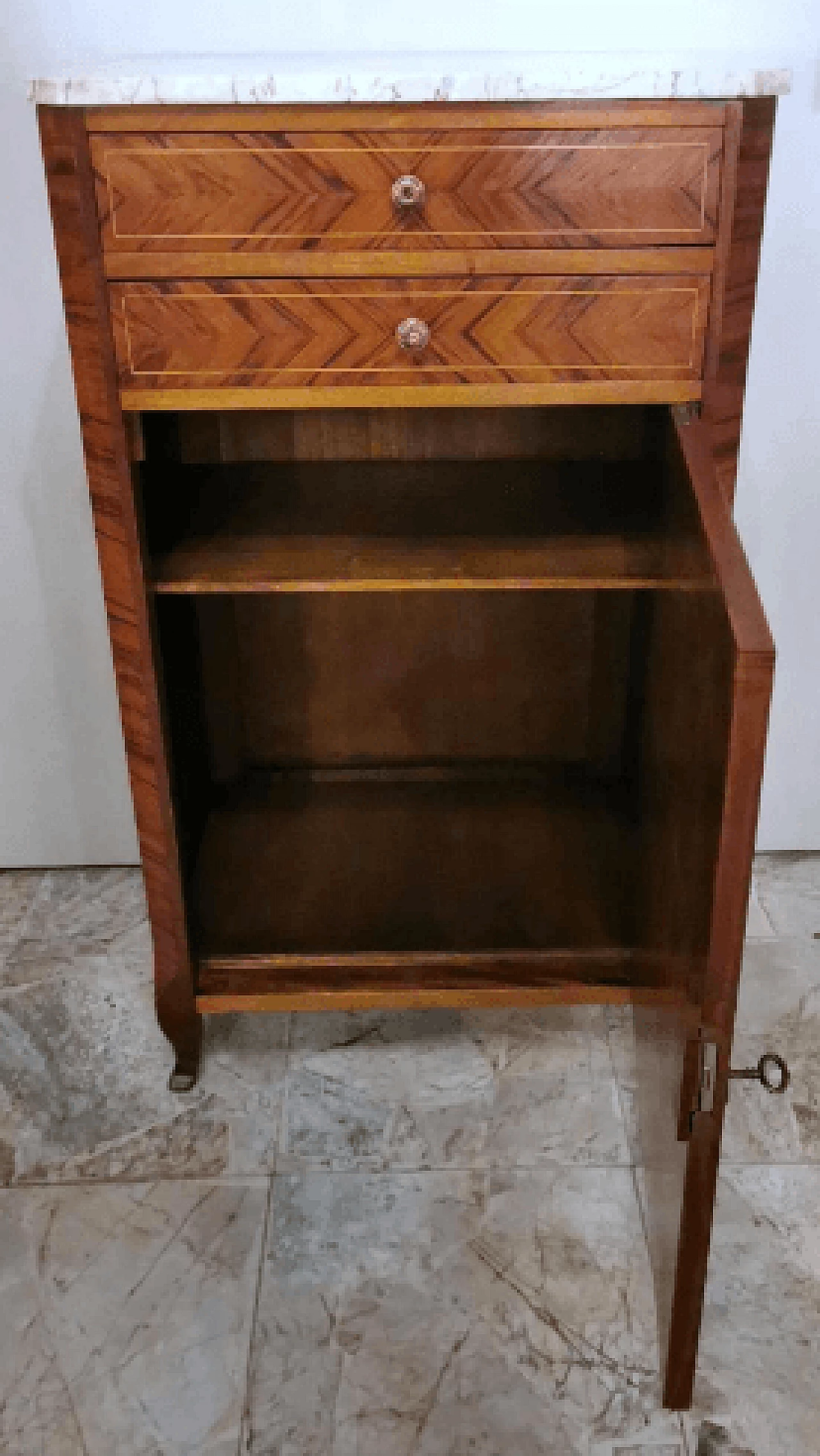 Credenza stile Luigi XV in noce con piano in marmo, fine '800 15