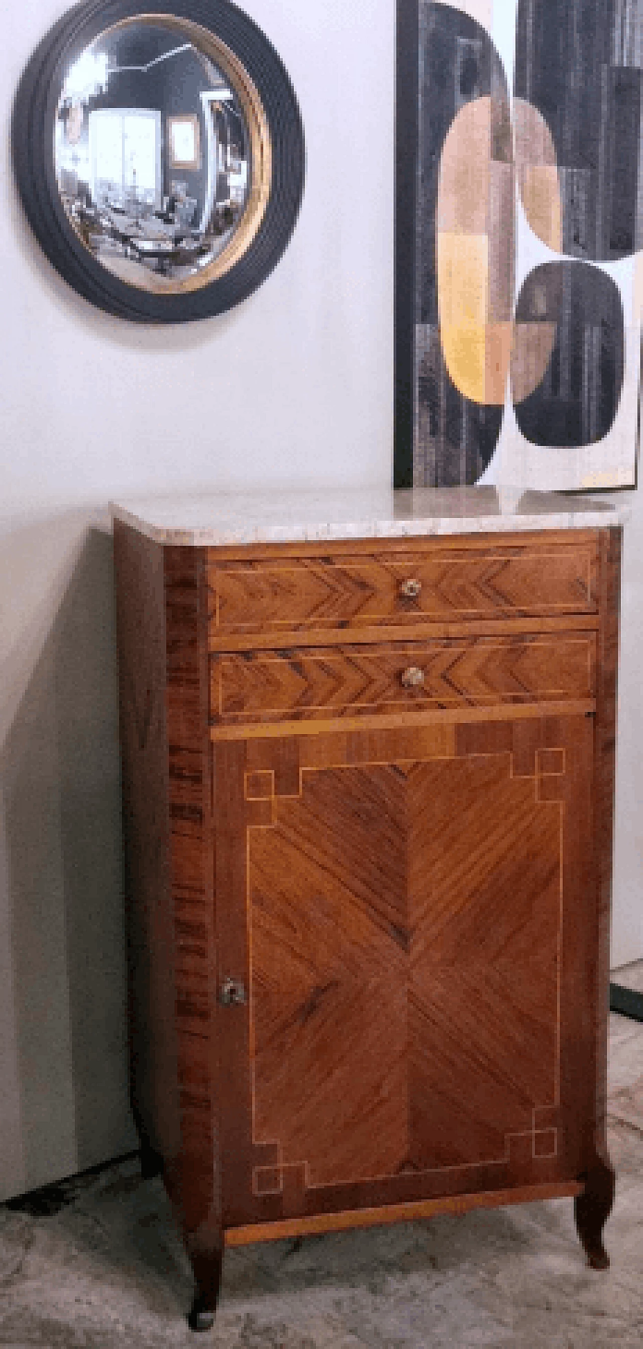 Credenza stile Luigi XV in noce con piano in marmo, fine '800 18