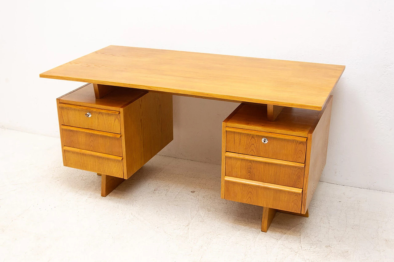 Beech and plywood desk with six drawers, 1970s 2
