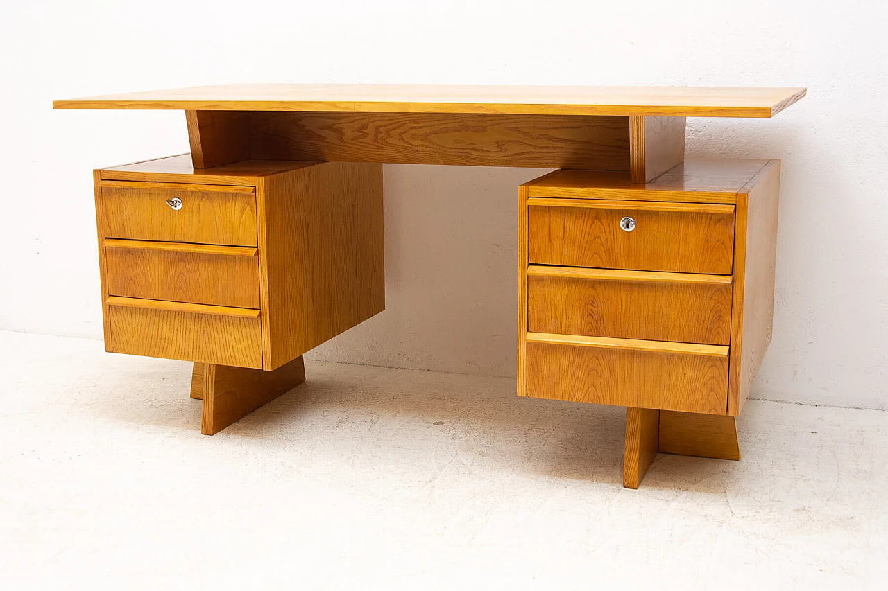 Beech and plywood desk with six drawers, 1970s 3