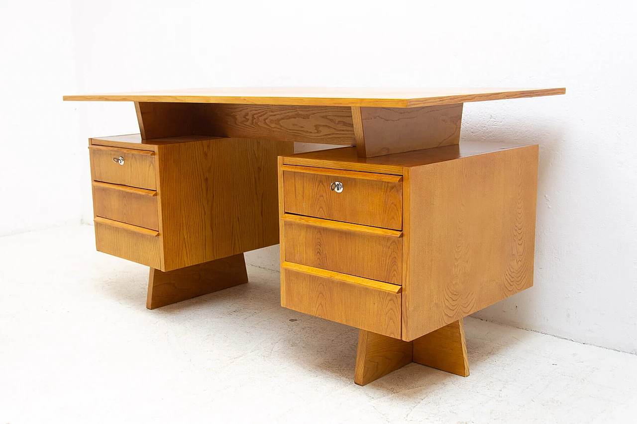 Beech and plywood desk with six drawers, 1970s 5