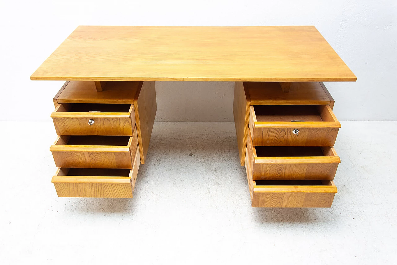 Beech and plywood desk with six drawers, 1970s 10
