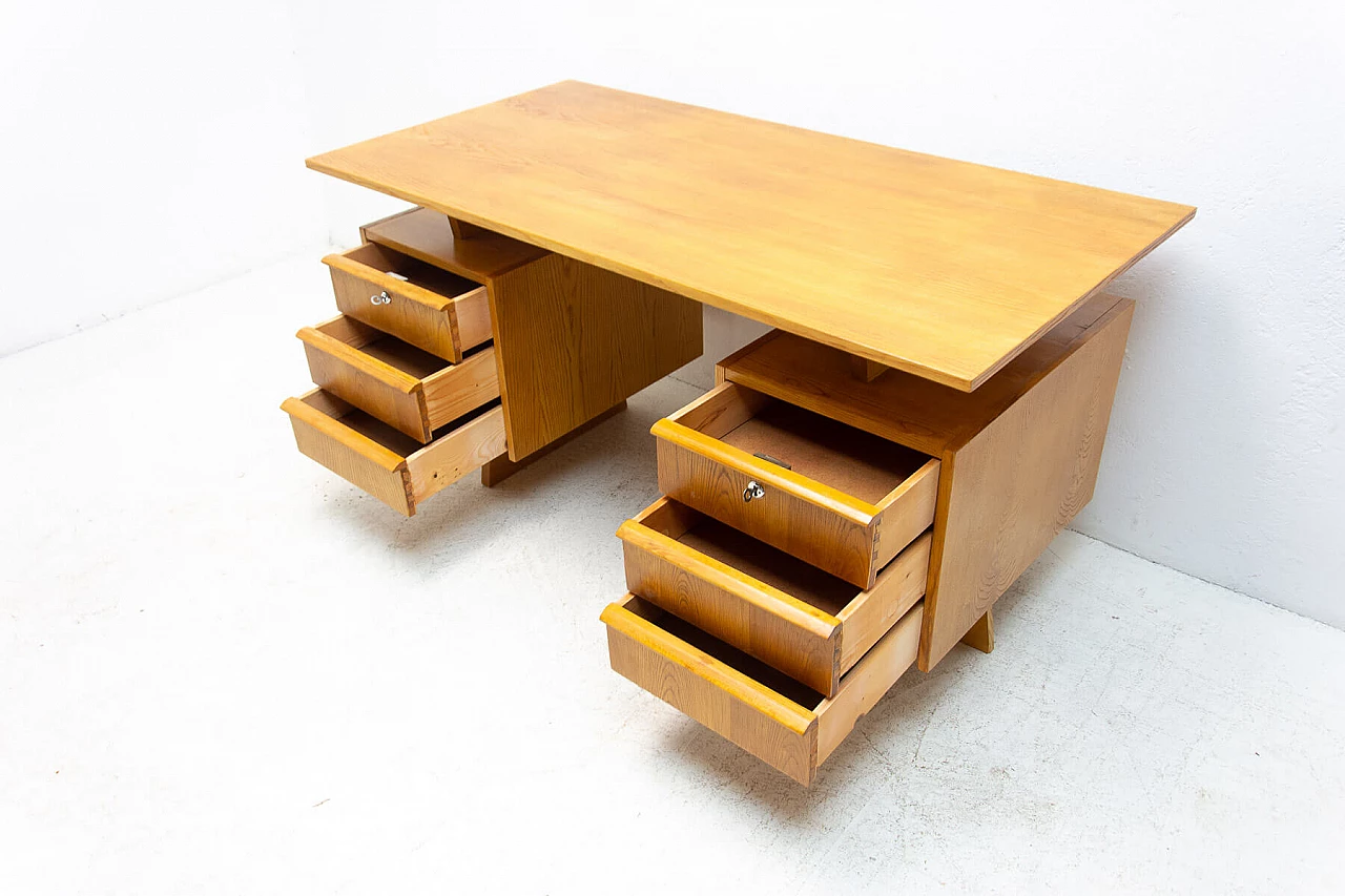 Beech and plywood desk with six drawers, 1970s 11