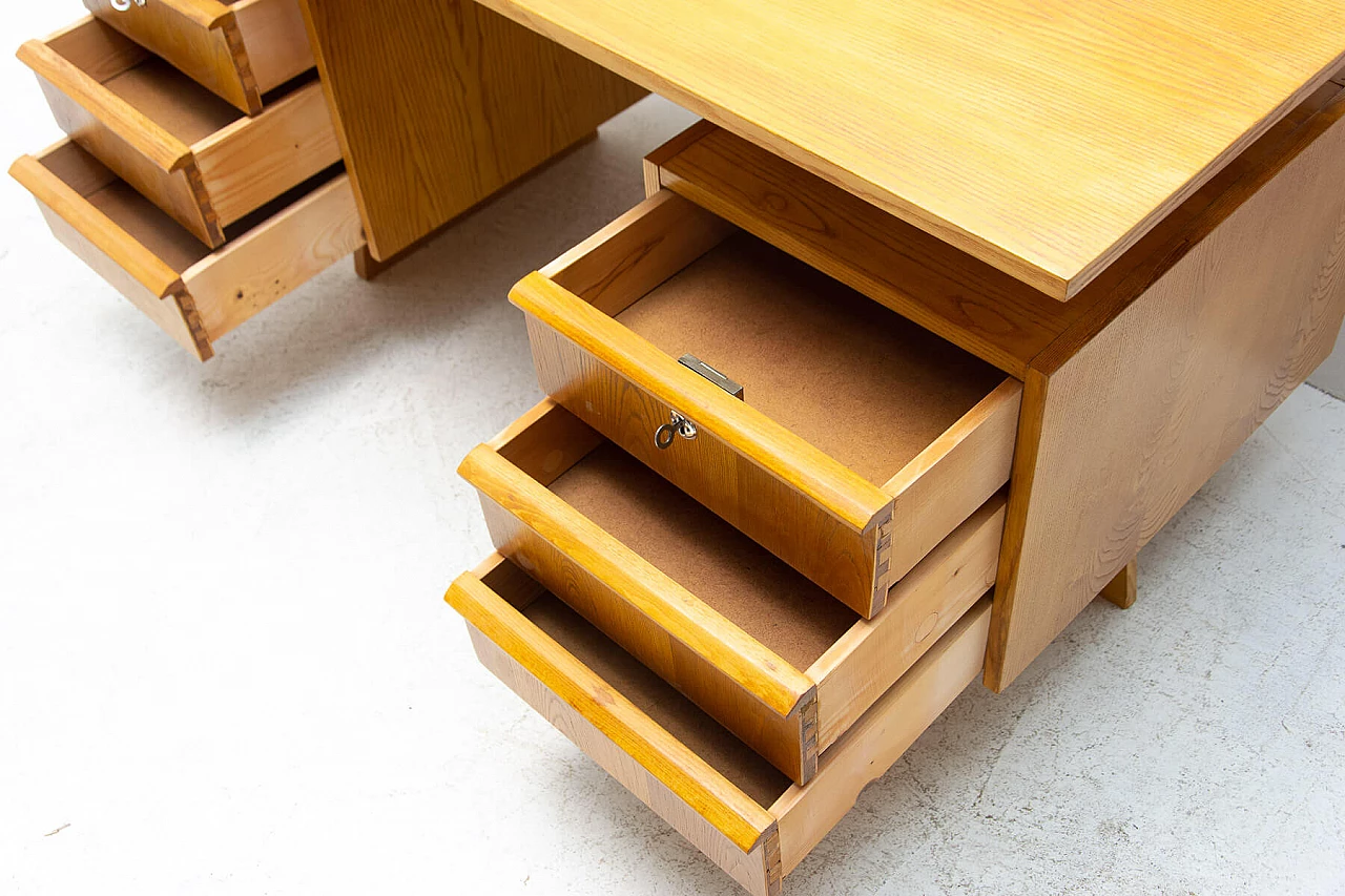Beech and plywood desk with six drawers, 1970s 12