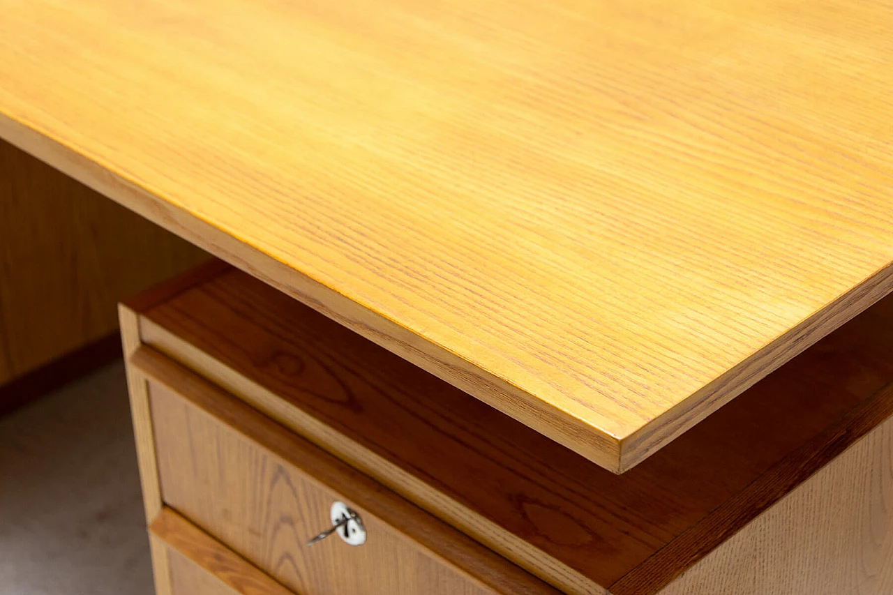 Beech and plywood desk with six drawers, 1970s 14