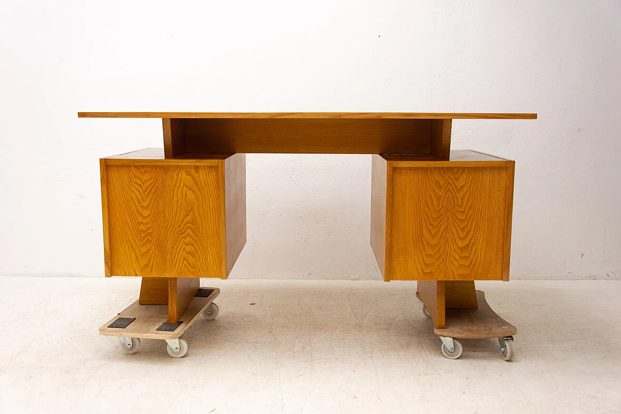 Beech and plywood desk with six drawers, 1970s 17